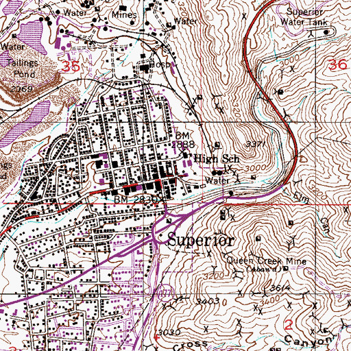Topographic Map of Superior Town Hall, AZ