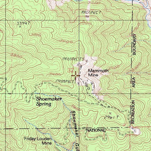 Topographic Map of Mammoth Mine, CA