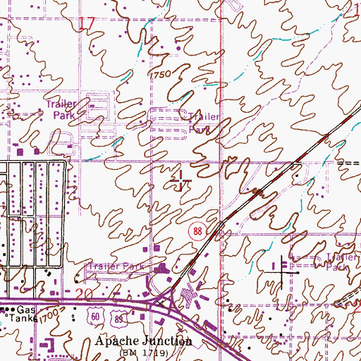 Topographic Map of Apache Junction Post Office, AZ