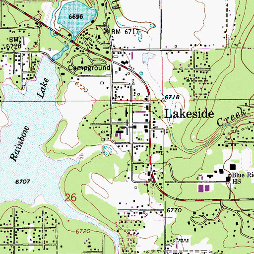 Topographic Map of Lakeside Post Office, AZ