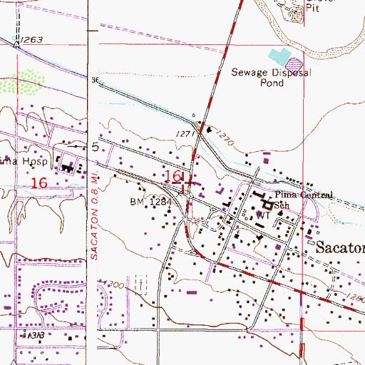Topographic Map of Sacaton Post Office, AZ