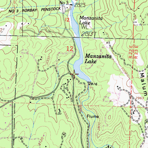 Topographic Map of Manzanita Lake, CA