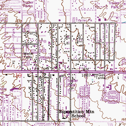 Topographic Map of Apache Mountain Shadows Trailer Ranch, AZ