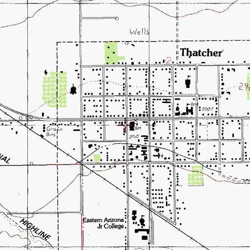 Topographic Map of Eastern Arizona College Thatcher Campus Mark Allen Residence Hall, AZ