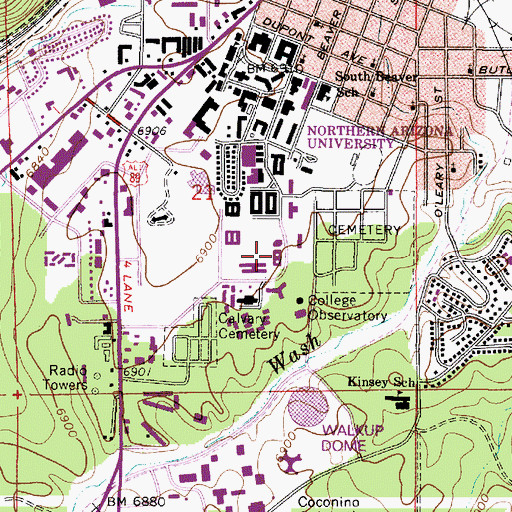 Topographic Map of Northern Arizona University Flagstaff Campus Allen Hall, AZ
