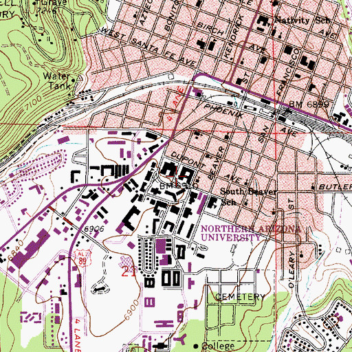 Topographic Map of Northern Arizona University Flagstaff Campus Campbell Hall, AZ