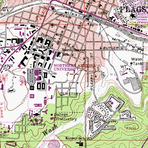 Topographic Map of Northern Arizona University Flagstaff Campus Mountainview Hall, AZ