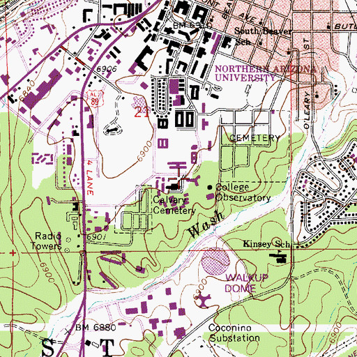 Topographic Map of Northern Arizona University Flagstaff Campus Reilly Hall, AZ