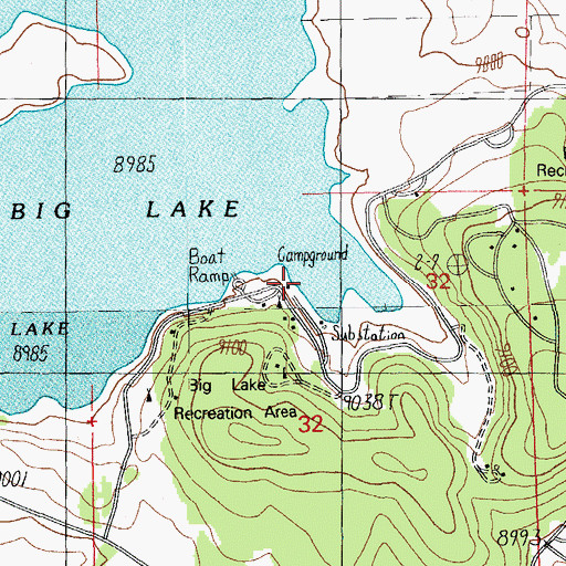 Topographic Map of Big Lake Marina, AZ