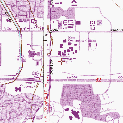 Topographic Map of Mesa Community College Southern and Dobson Campus Theatre Outback, AZ