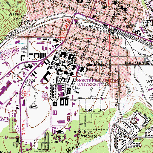 Topographic Map of Northern Arizona University Flagstaff Campus Wall Aquatic Center, AZ