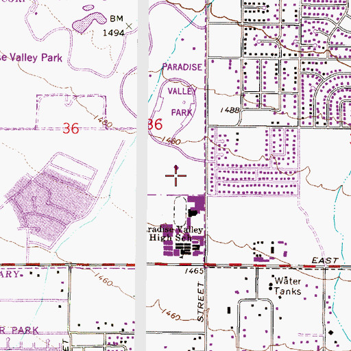 Topographic Map of Paradise Valley Community Center, AZ