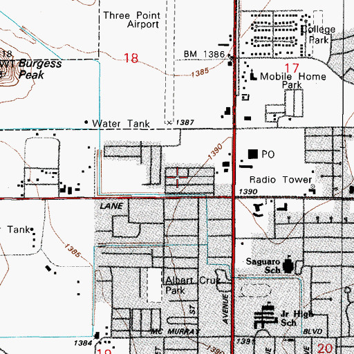 Topographic Map of Cottonwood Cove Mobile Home Park, AZ