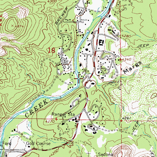 Topographic Map of Oak Creek Mobilodge, AZ