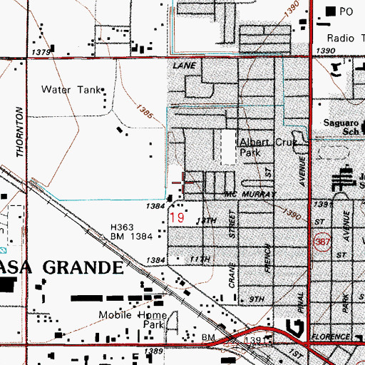 Topographic Map of Sunny Lane Mobile Home Park, AZ