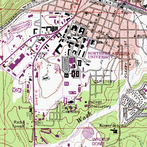 Topographic Map of Northern Arizona University Flagstaff Campus McDonald Hall, AZ
