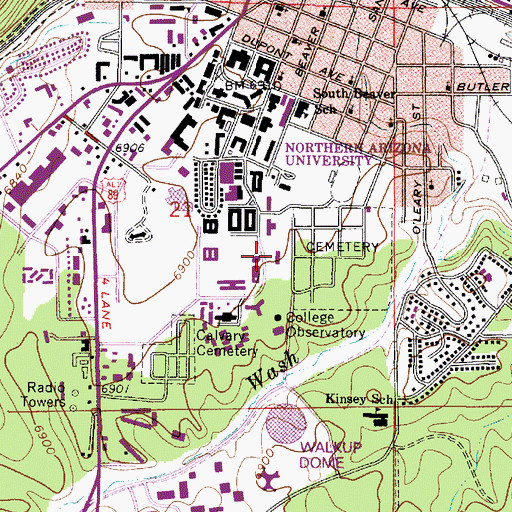 Topographic Map of Northern Arizona University Flagstaff Campus Sechrist Hall, AZ