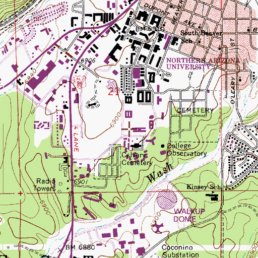 Topographic Map of Northern Arizona University Flagstaff Campus Wilson Hall, AZ