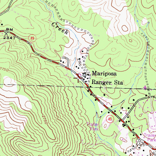 Topographic Map of Mariposa Ranger Station, CA