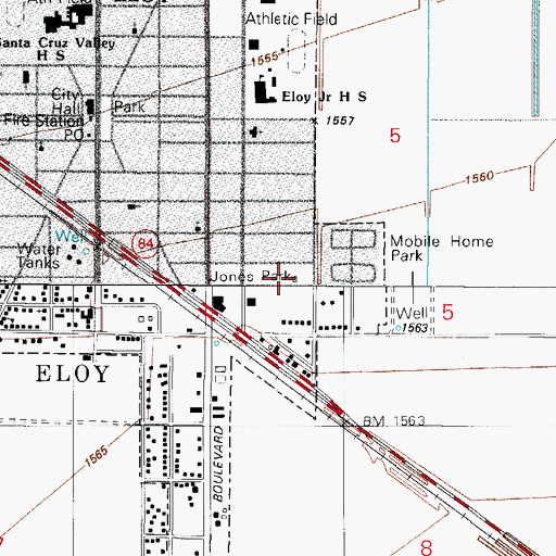 Topographic Map of Eloy Aquatic Center, AZ