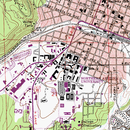 Topographic Map of Northern Arizona University Flagstaff Campus Taylor Hall, AZ