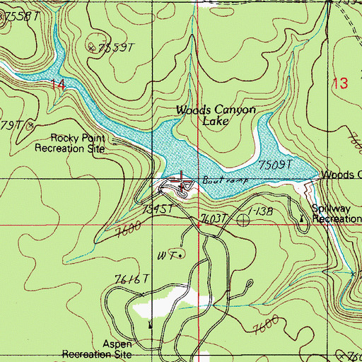 Topographic Map of Woods Canyon Lake Boat Launch, AZ