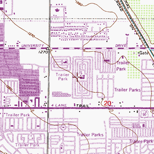 Topographic Map of Mesa Spirit Recreational Vehicle Resort, AZ