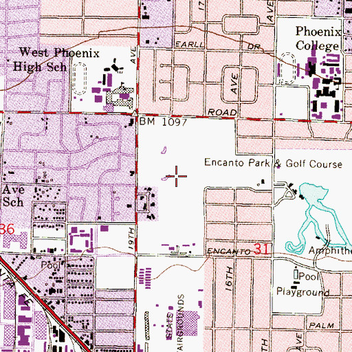 Topographic Map of Encanto 18 Hole Championship Course, AZ