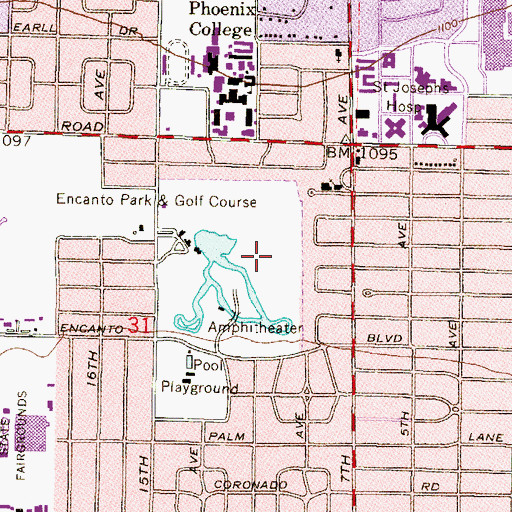 Topographic Map of Encanto 9 Hole Executive Course, AZ