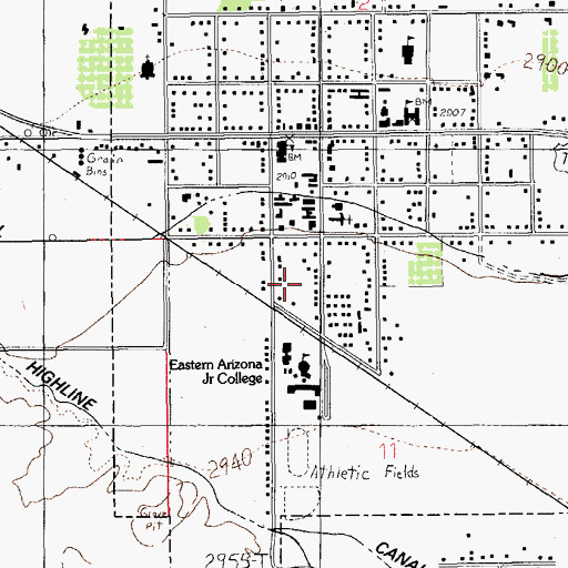 Topographic Map of Eastern Arizona College Thatcher Campus Memorial Bell Tower, AZ