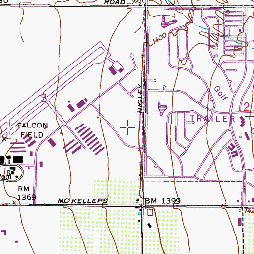 Topographic Map of Mesa Falcon Field Post Office, AZ