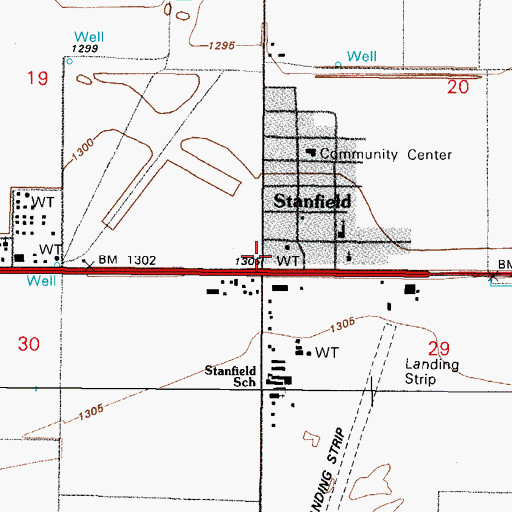 Topographic Map of Stanfield Post Office, AZ