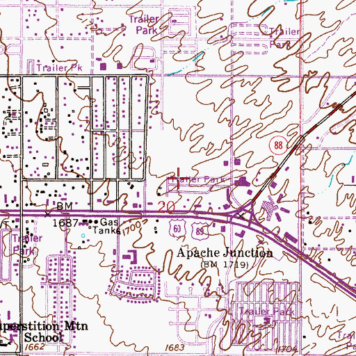 Topographic Map of Apache Junction Mobile Homes Park, AZ