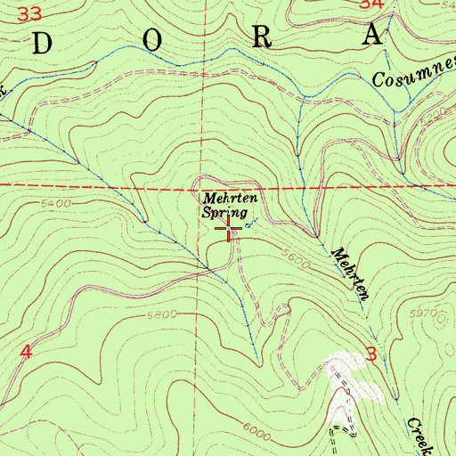 Topographic Map of Mehrten Spring, CA