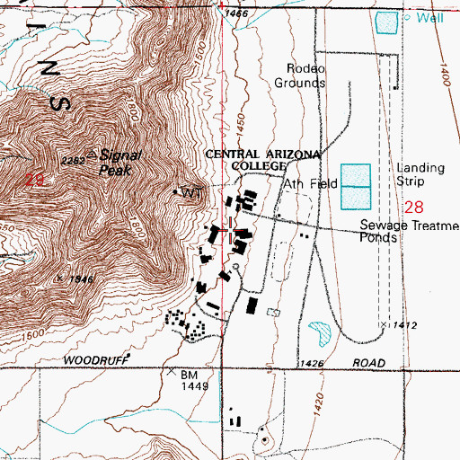 Topographic Map of Central Arizona College Signal Peak Campus Don P Pence Center for Visual and Performing Arts, AZ
