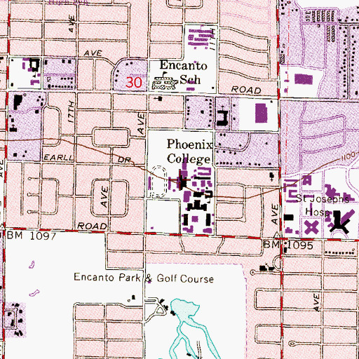 Topographic Map of Phoenix College Downtown Campus John Paul Theatre, AZ