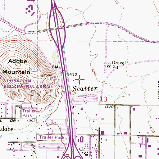 Topographic Map of Desert's Edge Recreational Vehicle Village, AZ