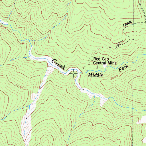 Topographic Map of Middle Fork Red Cap Creek, CA