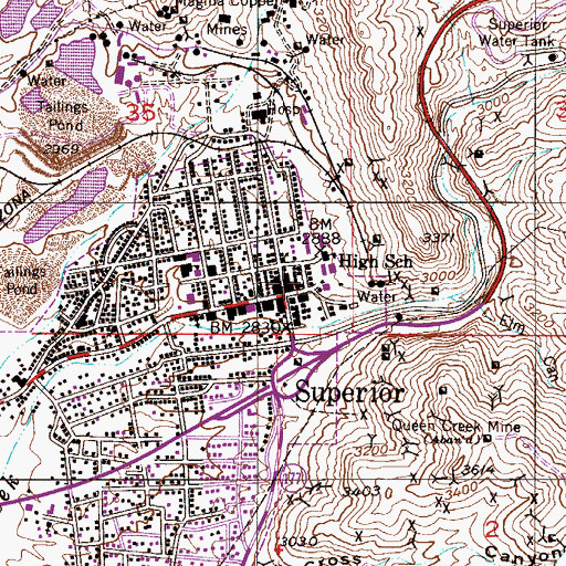 Topographic Map of Superior Post Office, AZ