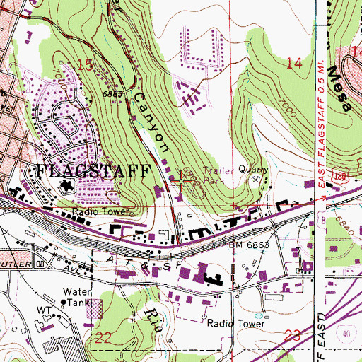 Topographic Map of Canyon View Mobile Home Park, AZ