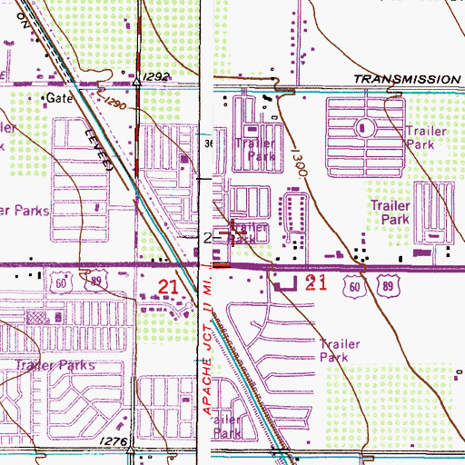 Topographic Map of Rancho at Val Vista Mobile Home Park, AZ