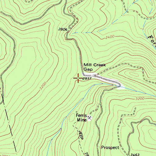 Topographic Map of Mill Creek Gap, CA