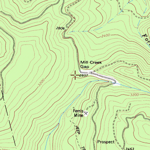 Topographic Map of Mill Creek Gap, CA