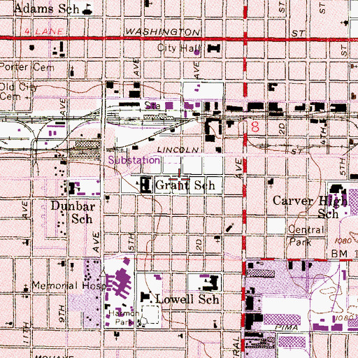 Topographic Map of Grant Recreation Center, AZ