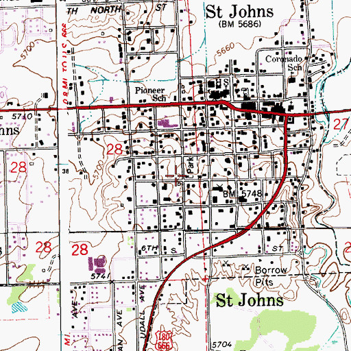 Topographic Map of Saint Johns Recreation Center, AZ