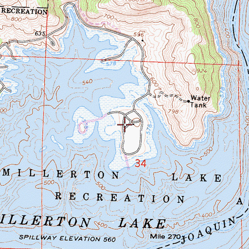 Topographic Map of Millerton Lake State Recreation Area, CA