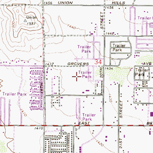 Topographic Map of Shadow Hills Mobile Home Park, AZ