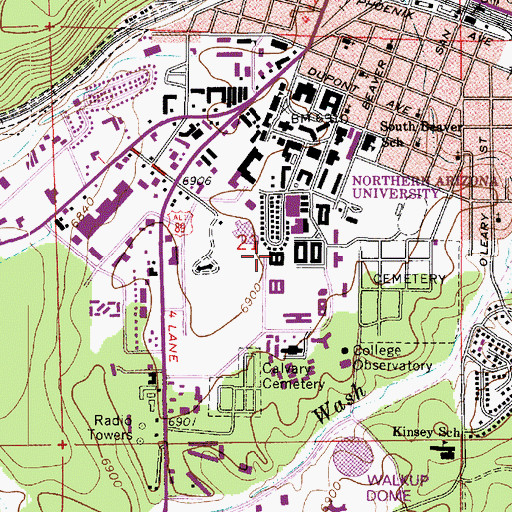 Topographic Map of Northern Arizona University Flagstaff Campus Cowden Hall, AZ