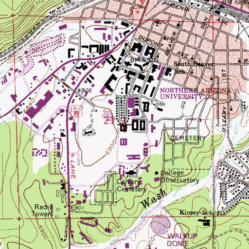 Topographic Map of Northern Arizona University Flagstaff Campus Raymond Hall, AZ