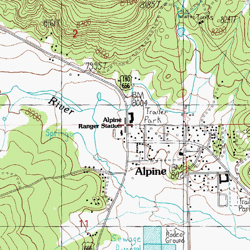 Topographic Map of Alpine Post Office, AZ
